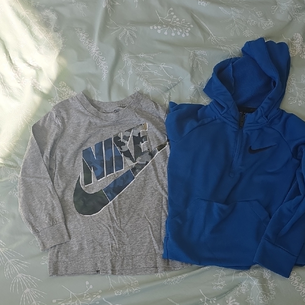 Nike Kids Gray Tee and Blue Hoodie